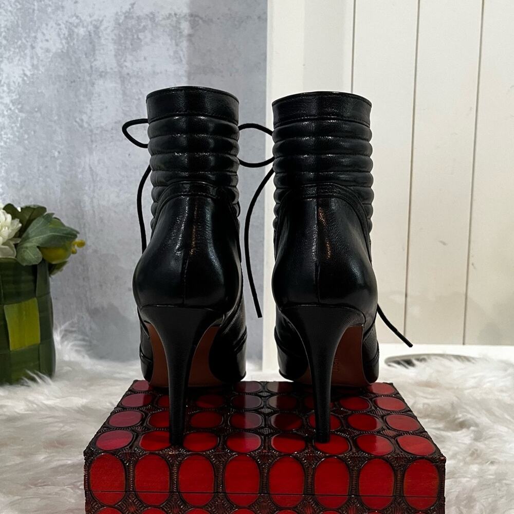 Nine West Leather Lace-up Retro Granny Moto Ankle Stiletto Heeled Boots 5.5 NWOT - Picture 6 of 13